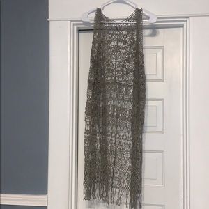 Army Green Lacey/Fringe Tank Over Shirt